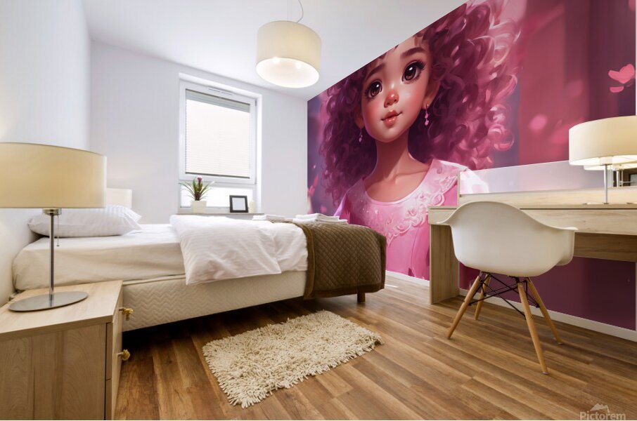 A beautiful Little girl in pink dress Mural print
