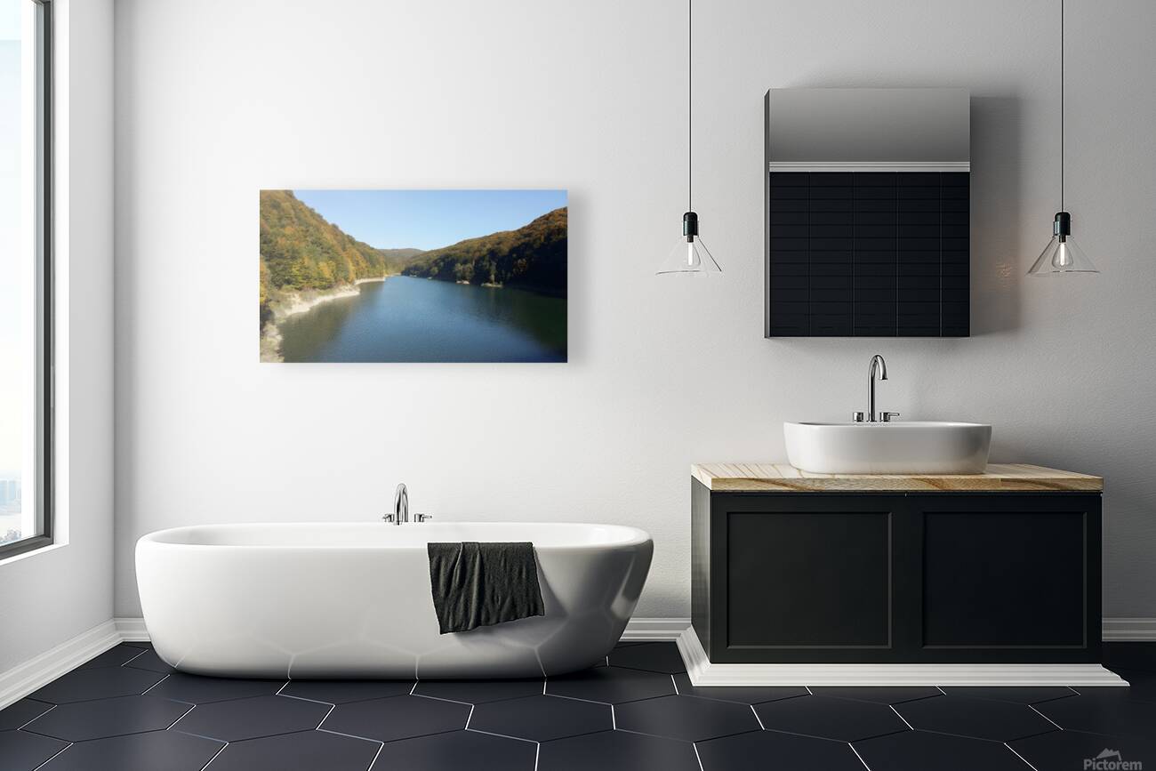 A stunning landscape of mountains trees and green leaves with water - Romania Reproduction