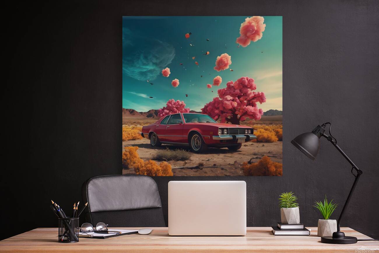 A luxury car in the pink wilderness Reproduction