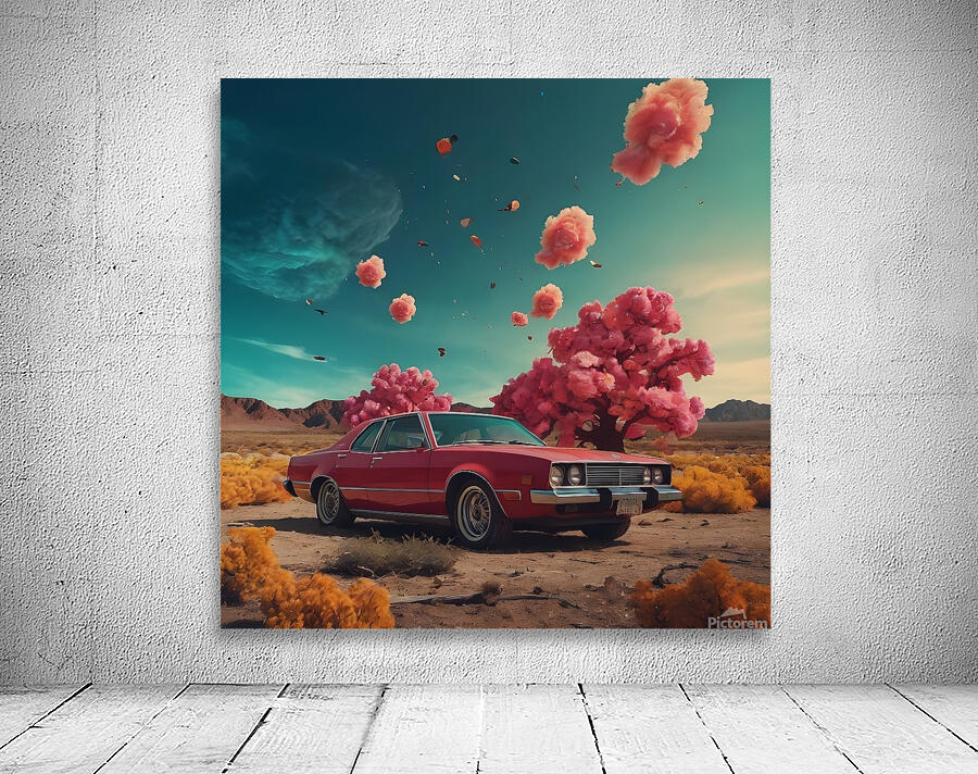 A luxury car in the pink wilderness Wall Preview