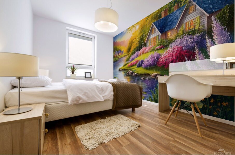 Tranquil lakeside scene Mural print