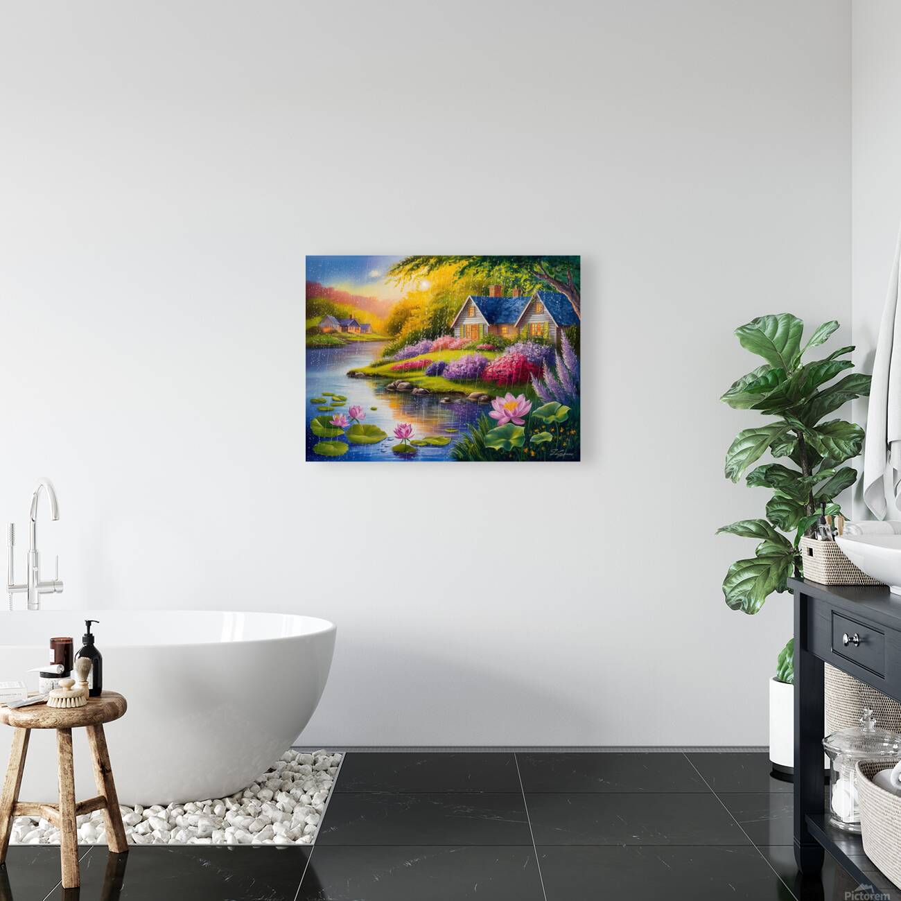 Tranquil lakeside scene Reproduction
