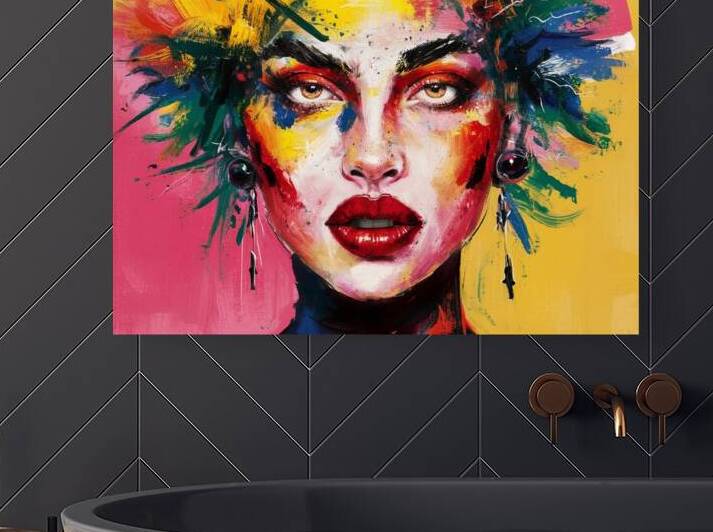 A striking abstract painting of a womans face by NorShop