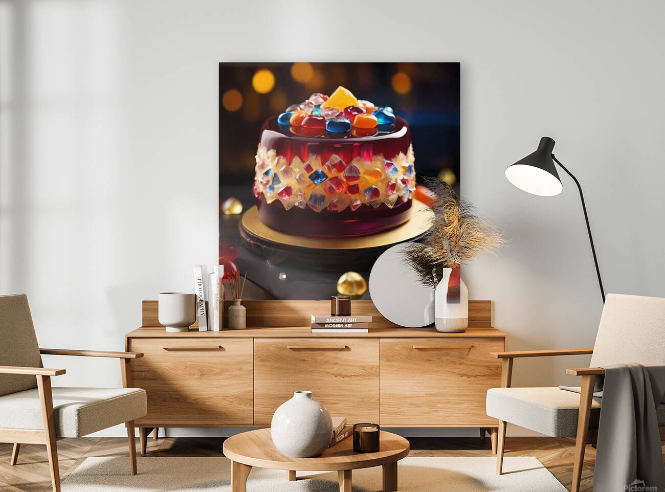 Default Professional photo of jelly cake with gem Reproduction