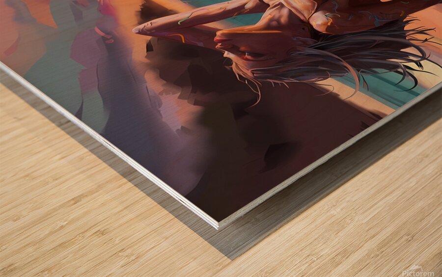 a striking abstract image of a sultry woman lying Wood print