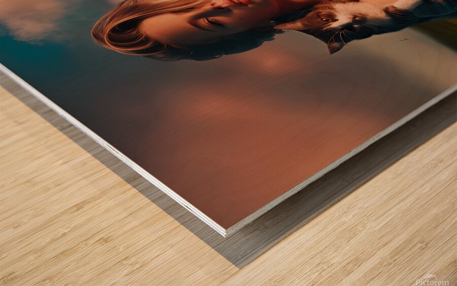 a captivating photograph of a young woman and cat Wood print