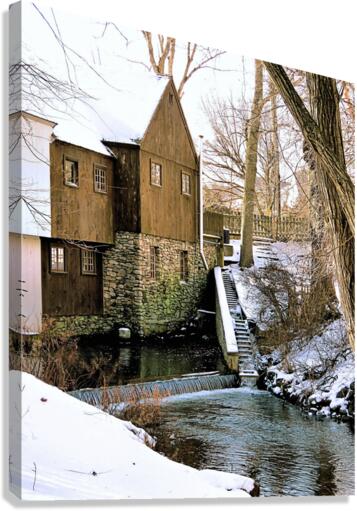 Plimoth Grist Mill in winter Canvas Print