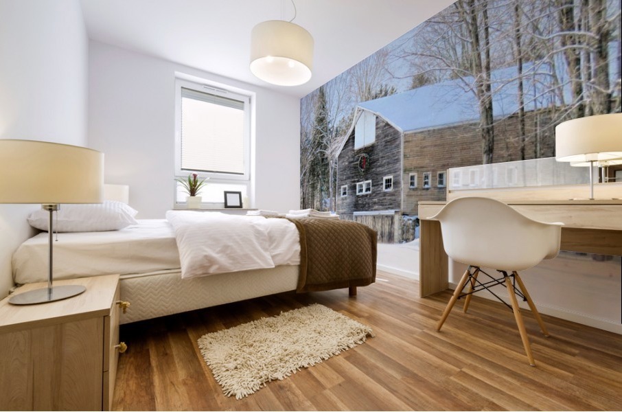 Winter barn scene Mural print