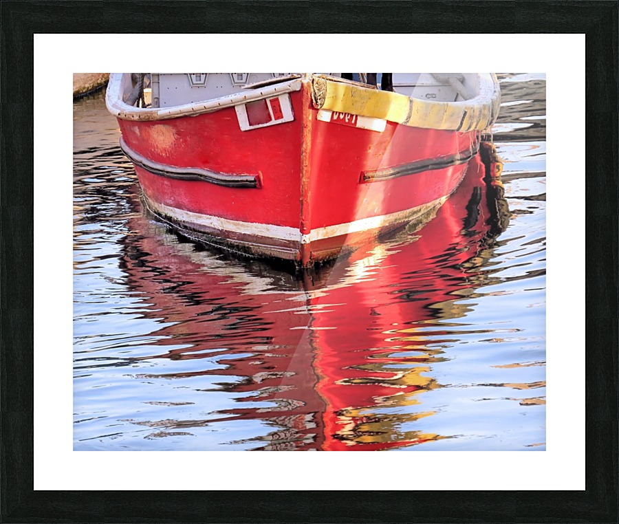 Red skiff reflections Picture Frame print