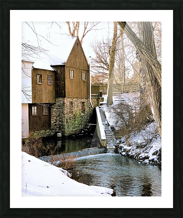 Plimoth Grist Mill in winter Picture Frame print