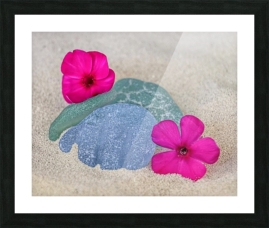 Flowers and sea glass Picture Frame print