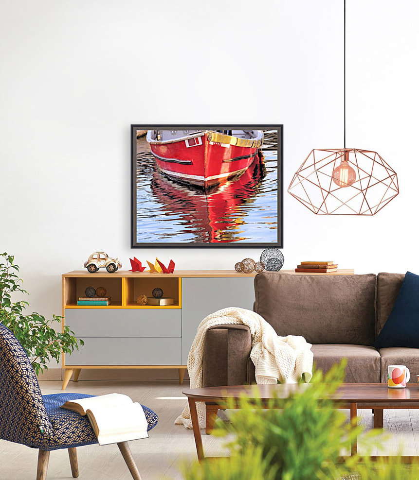 Red skiff reflections Reproduction