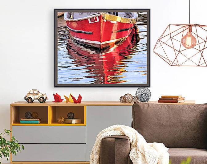 Red skiff reflections by Photography by Janice Drew