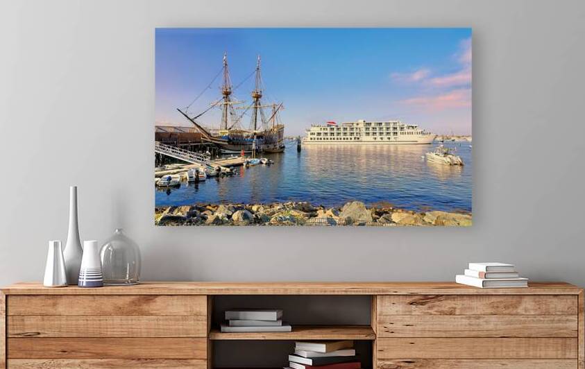 American Eagle passing by Mayflower II  by Photography by Janice Drew