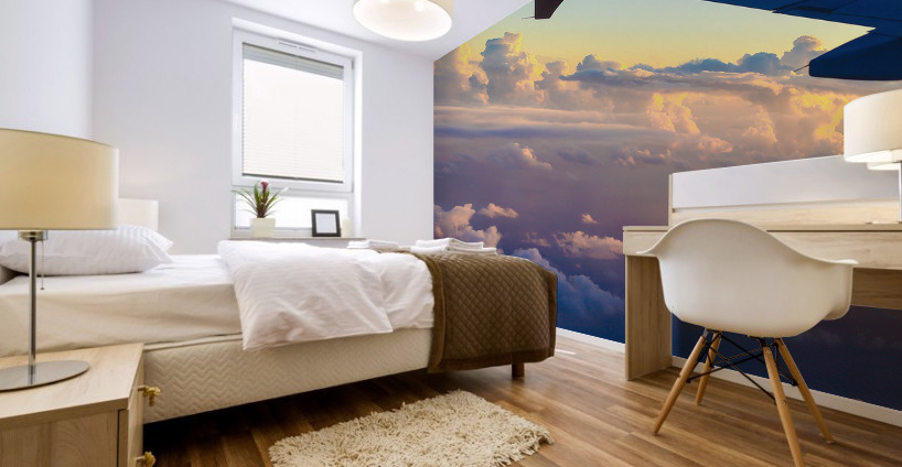 airplane wing setting sunset sky Mural print