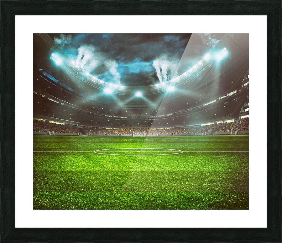 football stadium with stands full fans waiting night game Picture Frame print