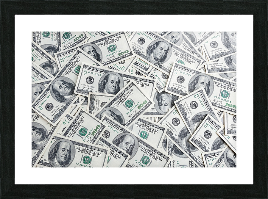 background hundred dollars scattered table Picture Frame print