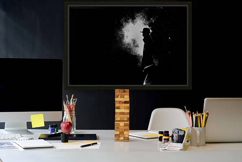 dramatic silhouette dangerous man hat night rain city old crime noir style by GrapyArt