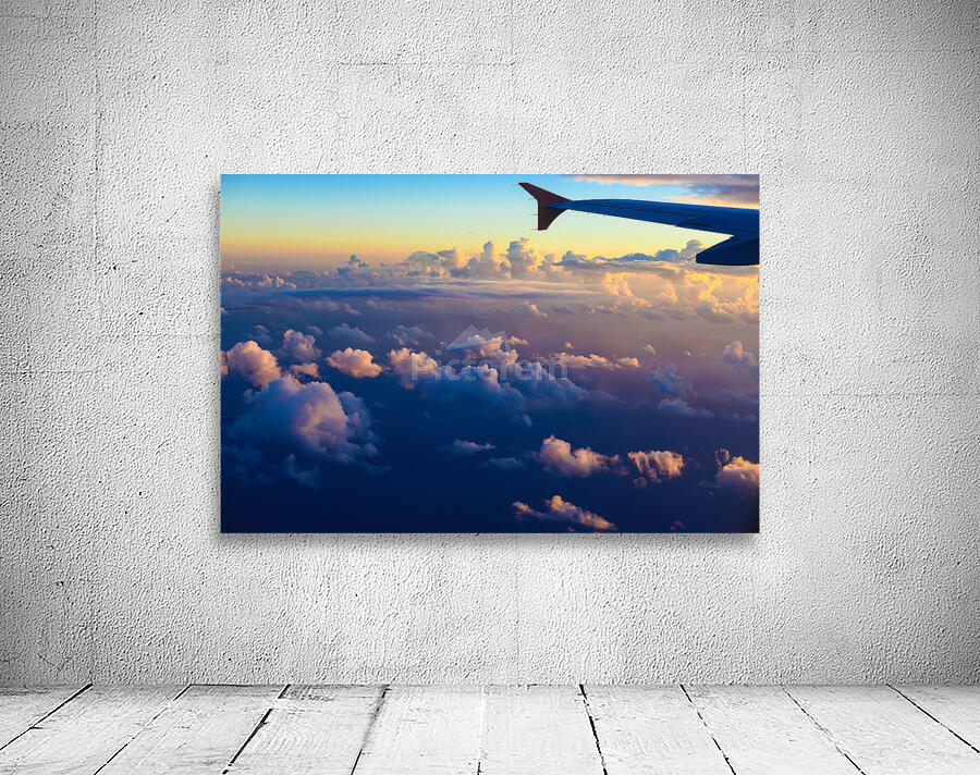 airplane wing setting sunset sky Wall Preview