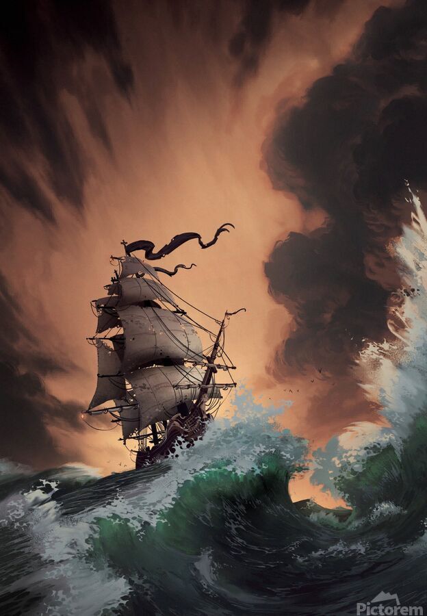 Ship In the Storm art waves sea by Anjhany Wall Art