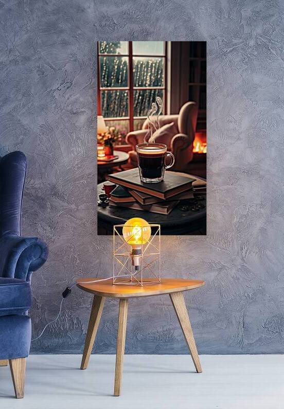 glass of steaming coffee placed on a table covered with books by Sam Digital
