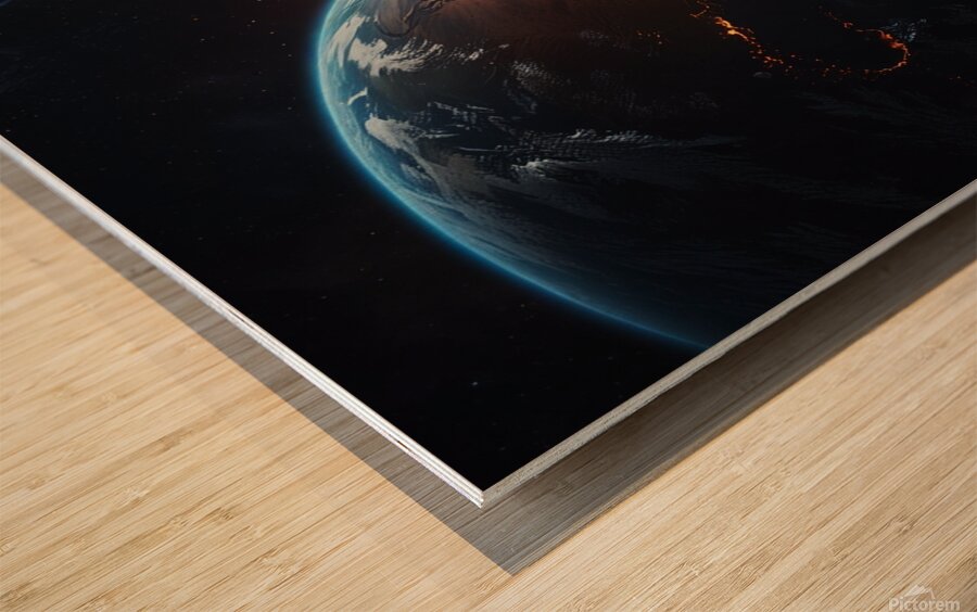 planet fire cinematic realist  Wood print