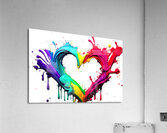 splash from rainbow colors paint in heart shape love Acrylic Print