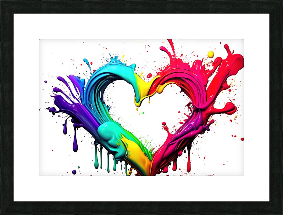 splash from rainbow colors paint in heart shape love Picture Frame print