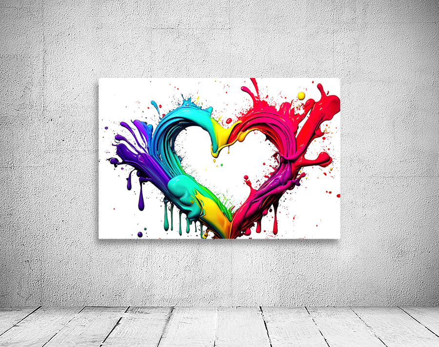 splash from rainbow colors paint in heart shape love Wall Preview