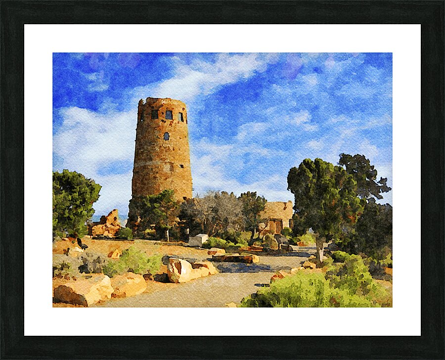 Watercolor painting of Desert View Watchtower at Grand Canyon Arizona Picture Frame print