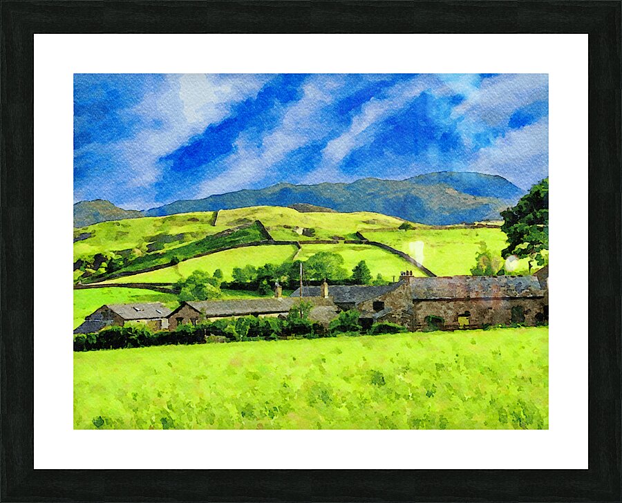 Beautiful watercolor landscape of Lake District countryside in England Picture Frame print