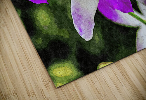 Vibrant watercolor painting of violet orchid blossoms Gestalt Imagery puzzle