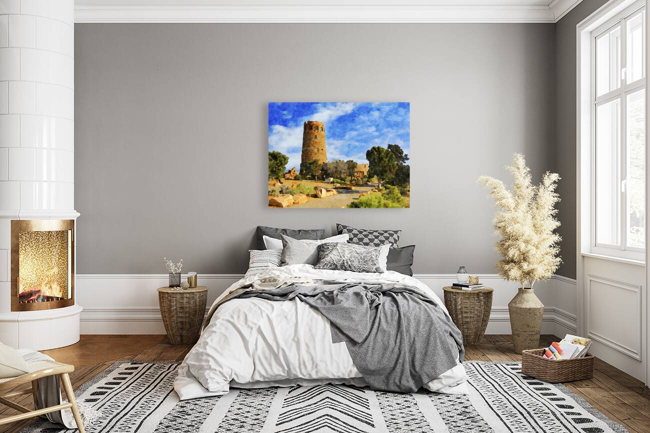 Watercolor painting of Desert View Watchtower at Grand Canyon Arizona Reproduction