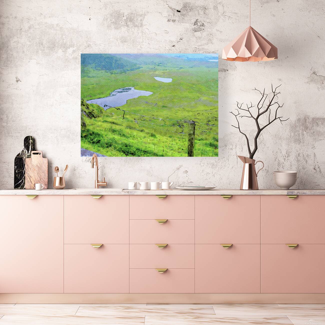 Scenic watercolor landscape of Conor Pass in Dingle Peninsula Ireland Reproduction