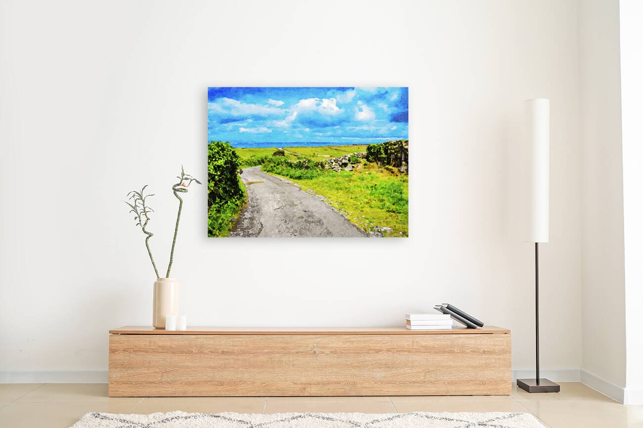 Scenic watercolor painting of Inishmore landscape on the Aran Islands Ireland Reproduction