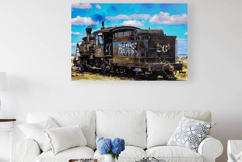 Watercolor depiction of Rio Grande Southern steam locomotive und by Gestalt Imagery