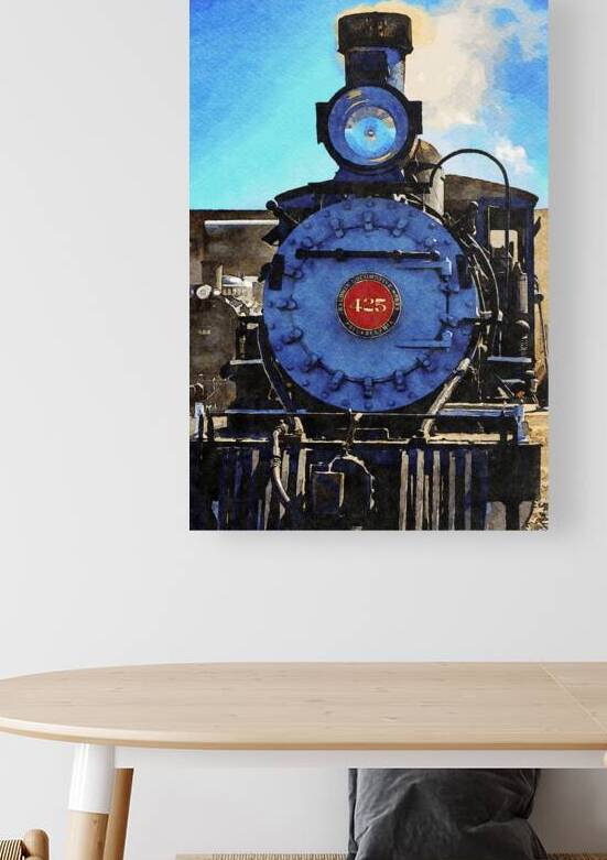 Watercolor painting of a vintage steam locomotive under a bright by Gestalt Imagery