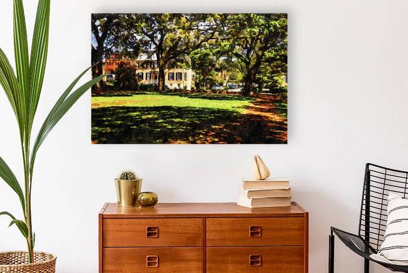 Charming watercolor view of Warren Square in Savannah Georgia by Gestalt Imagery