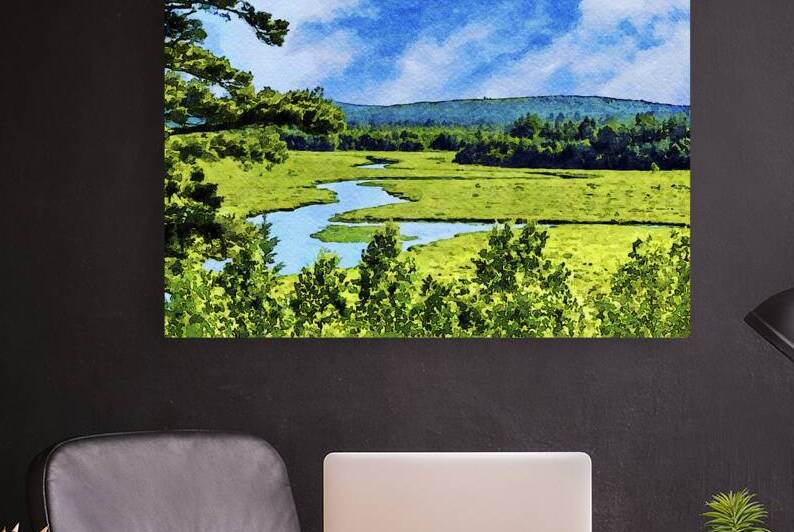 Watercolor landscape of the Union River in Hancock County Maine by Gestalt Imagery