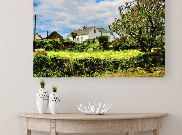 Charming watercolor landscape of a cottage in the Cotswolds England by Gestalt Imagery
