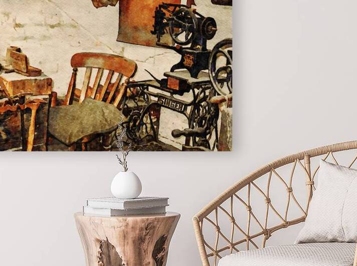 Vintage sewing room with antique machine and wooden chair by Gestalt Imagery
