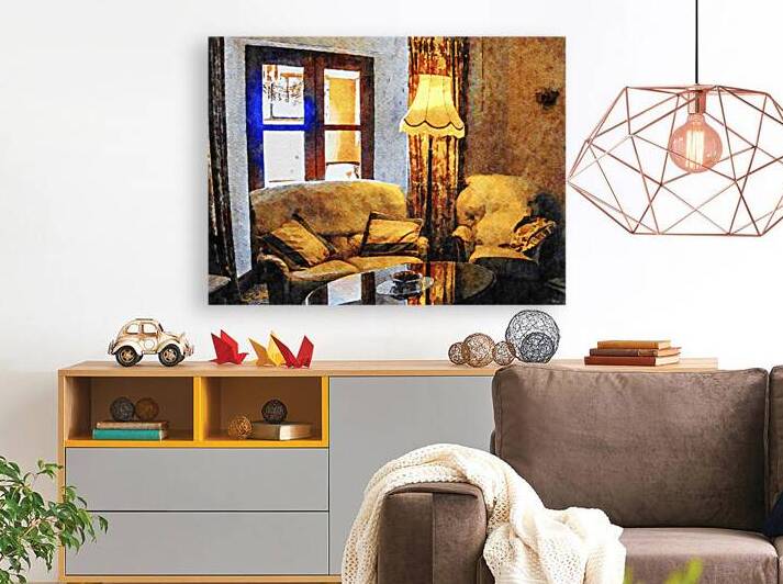 Cozy living room with vintage decor and warm lighting by Gestalt Imagery