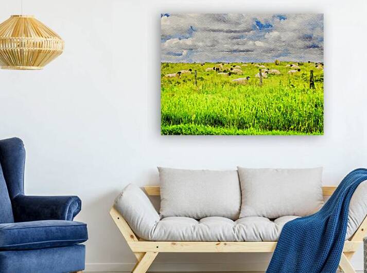 Watercolor depiction of sheep grazing in the Yorkshire Dales England by Gestalt Imagery