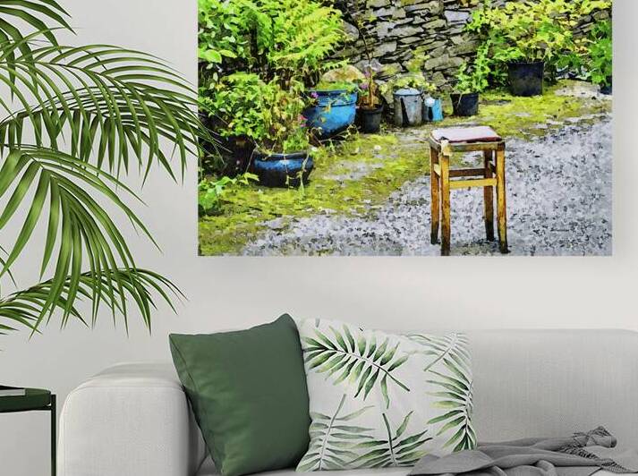 Serene garden setting with vibrant watercolor details by Gestalt Imagery
