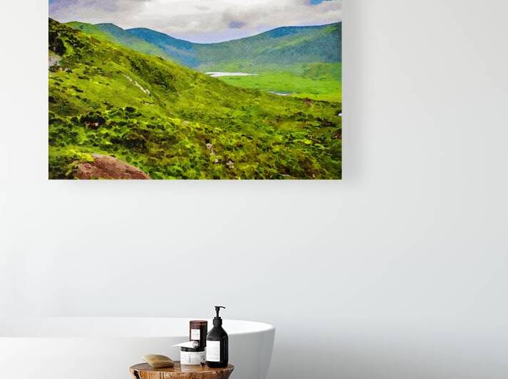 Picturesque watercolor landscape of Conor Pass in the Dingle Peninsula Ireland by Gestalt Imagery
