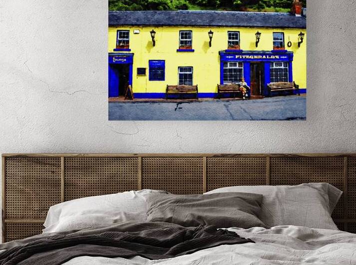 Charming watercolor painting of Fitzgeralds pub in Avoca Ireland by Gestalt Imagery