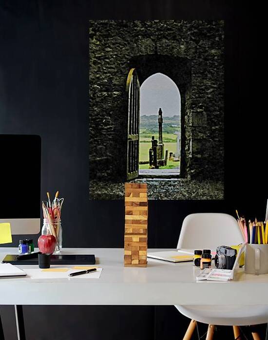 Watercolor view through an arched doorway at Rock of Cashel Ireland by Gestalt Imagery