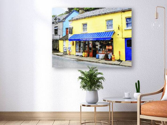 Charming watercolor of a vibrant street scene in Avoca Ireland by Gestalt Imagery