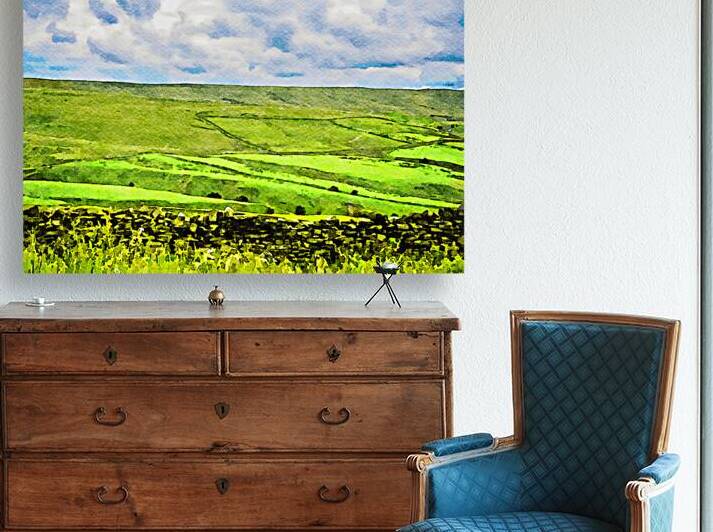 Watercolor depiction of rolling green hills in West Midlands England by Gestalt Imagery