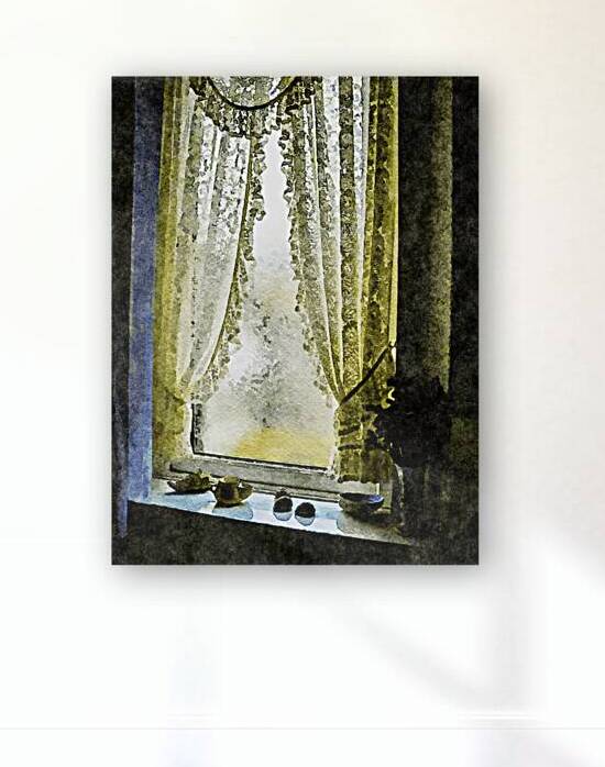Cozy window view with lace curtains and a tranquil setting by Gestalt Imagery